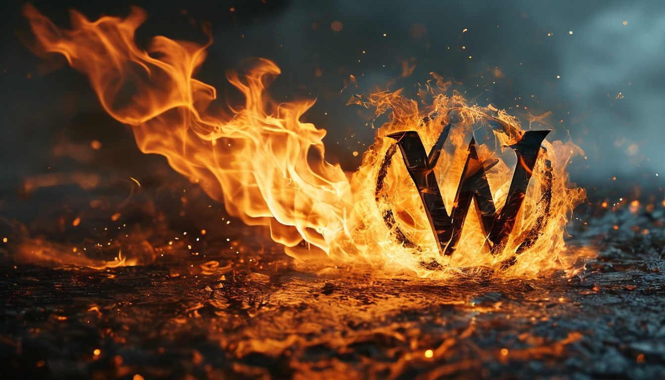The WordPress logo on fire