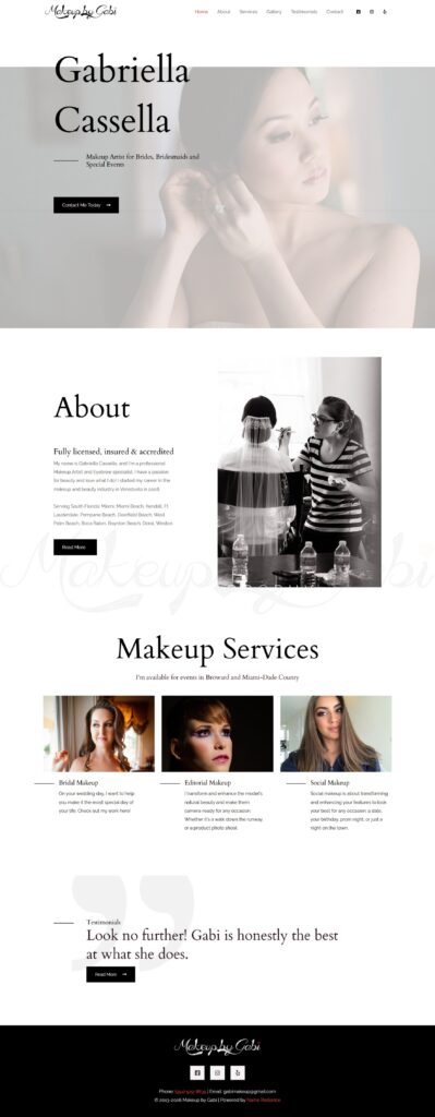 A full homepage photo of makeupbygabi.com